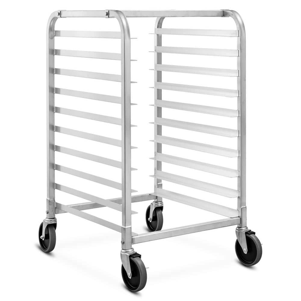 Aluminum Silver 10 Sheet Bun and Sheet Pan Rack with Mute Rolling Casters
