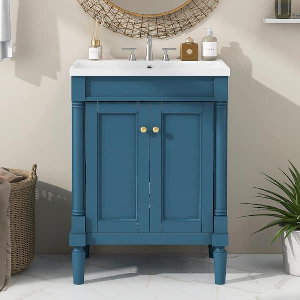 Staykiwi 24 in. W x 18 in. D x 34 in. H Single Sink Freestanding Bath Vanity in Blue with White Resin Top