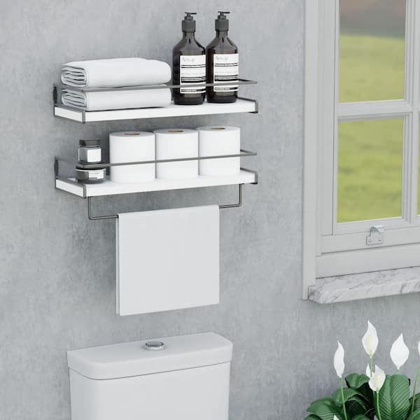 16.5 in. W x 5.9 in. D x 2.75 in. H Gray Bathroom Wall Mounted Floating  Shelves with Towel Bar