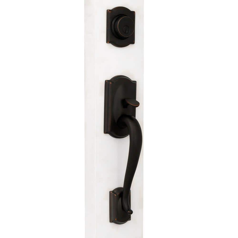 Schlage Camelot Aged Bronze Dummy Door Handleset with Left Handed Accent  Handle F93 CAM 716 ACC LH - The Home Depot