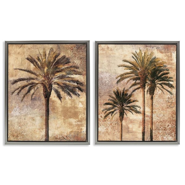 Stupell Industries Arching Palm Leaves by John Seba 2-Pieces Gray Floater Frame Nature Graphic Art Print 21 in. x 17 in.