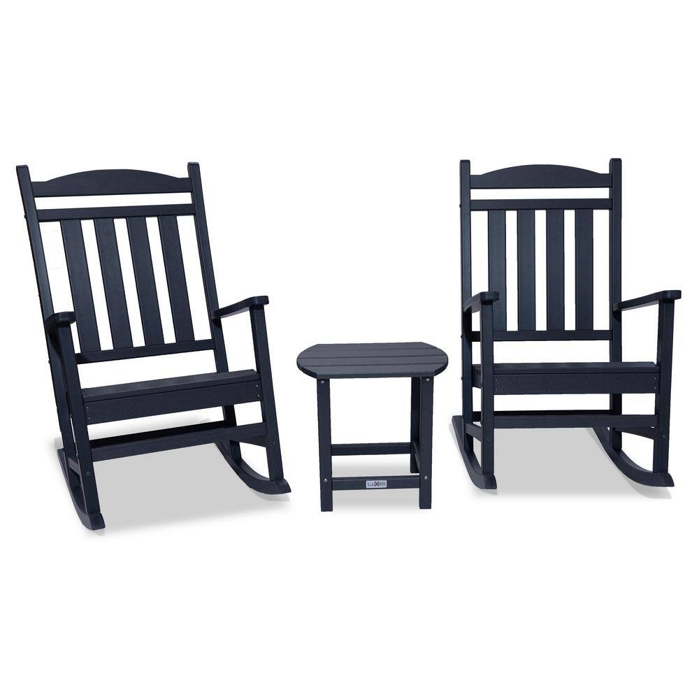LuXeo Stanton Black Plastic Outdoor Rocking Chair, 3Piece LUX1523