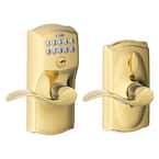 Camelot Bright Brass Electronic Door Lock with Accent Door Lever Featuring Flex Lock