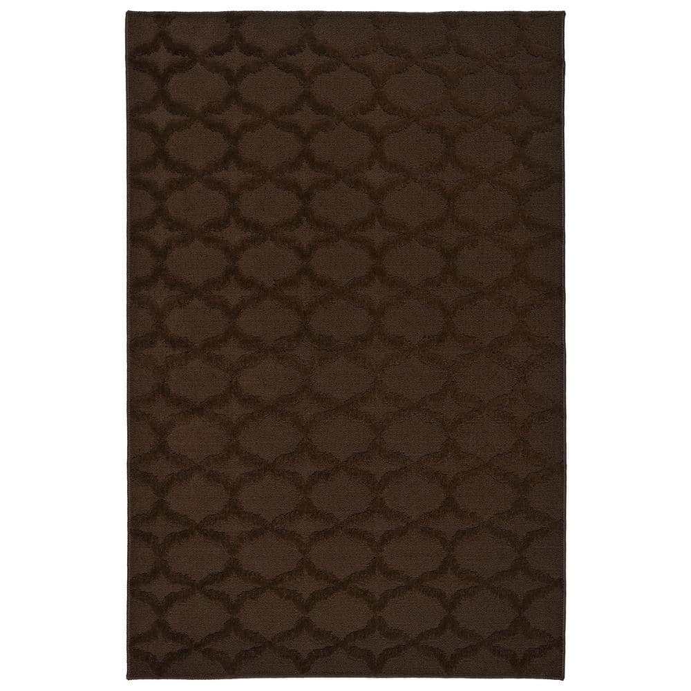 Mocha Trellis Pattern Tufted Synthetic Area Rug, 4' x 6'