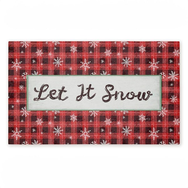 Let it Snow Red Plaid Red 18 in. x 30 in. Polyester Non-Slip Outdoor Door Mat