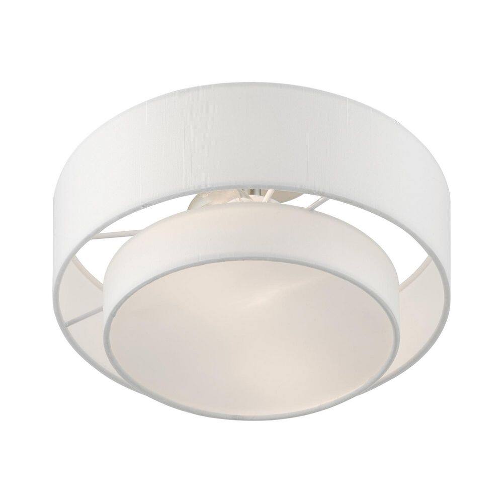 Sleek Brushed Nickel 2-Light Semi-Flush Mount with Off-White Drum Shade