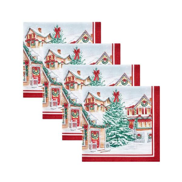 Threadmade Home Storybook Christmas Village Holiday Napkin Set of 4, Multicolor - 17"W x 17"L