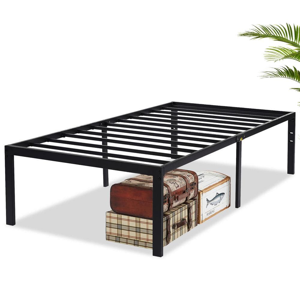 VECELO Tall Bed Frames Black, Metal Frame Twin Platform Bed With Heavy ...