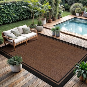 Hawaii Brown/Black 8 ft. x 10 ft. Bordered Indoor/Outdoor Area Rug