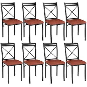 Dining Chairs (Set of 8) w/Steel Legs, Ergonomic Back & PU Leather Cushioned Seats for Kitchen and Living Room, Brown