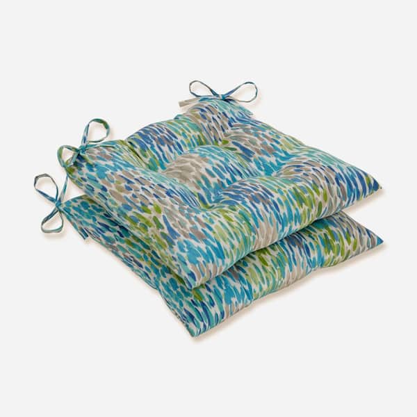 Pillow Perfect 19 x 18.5 Outdoor Dining Chair Cushion in Blue/Green/Grey (Set of 2)