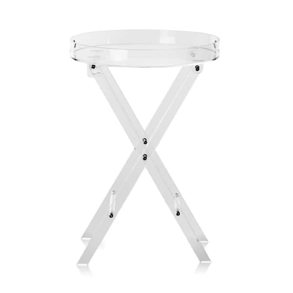SKYSHALO Acrylic Folding Tray Table, Acrylic End Table with Folding X Leg, Clear Acrylic Side Table for Coffee, Drink, Food