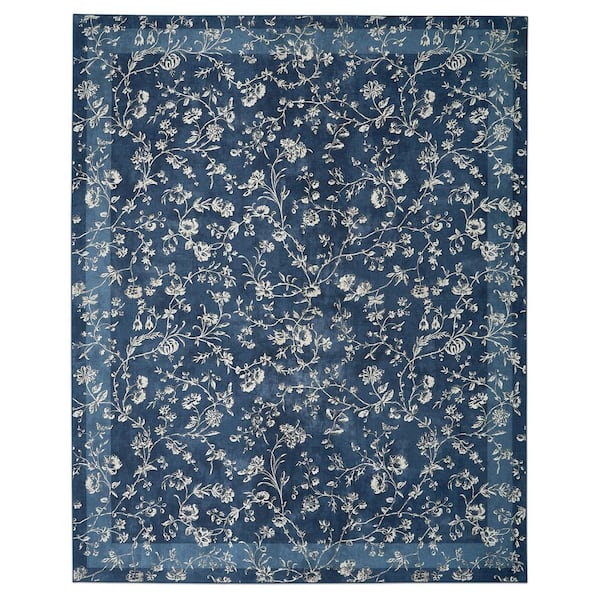 Aria Floral Chenille Dark Navy 8 ft. x 10 ft. Polyester Runner Rug