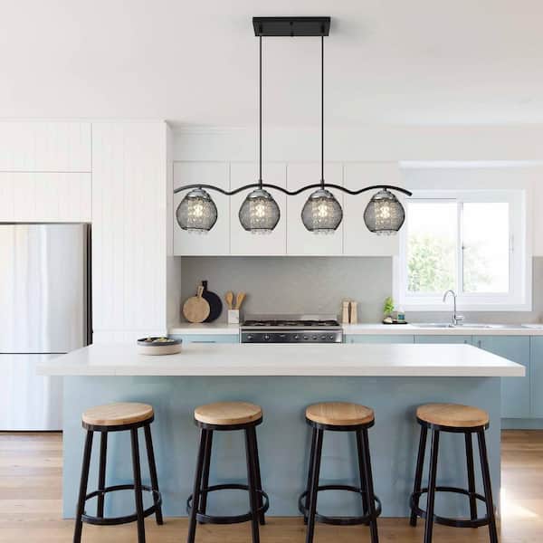 Genoci 4 Light Black Modern Kitchen Island Pendant Light with