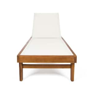 Acacia Wood Outdoor Chaise Lounge with White Mesh, Adjustable Backrest for Poolside, Patio and Backyard