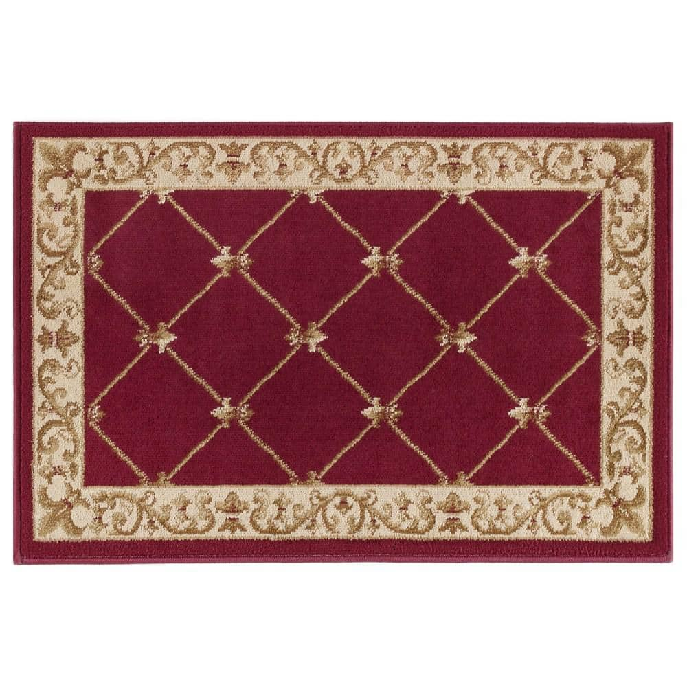 Tayse Sensation Area Rug 4880 Traditional Red Lines Flur De Lis 2  x 3  Rectangle