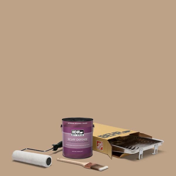 BEHR 1 gal. #PPU4-05 Basketry Extra Durable Eggshell Enamel Interior Paint and 5-Piece Wooster Set All-in-One Project Kit