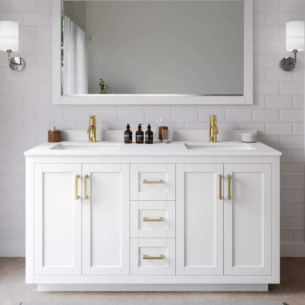 Miranda 60 in. W Double Bath Vanity in White with Cultured Marble Vanity Top in White with White Basins price history on PriceWatchPro