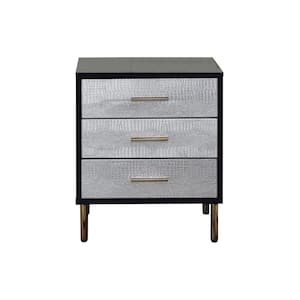 16 in. Black, Gold and Silver 3-Drawer Wooden Nightstand