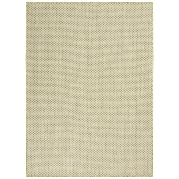 Nourison Courtyard Ivory Green 5 ft. x 7 ft. Geometric Contemporary Indoor/Outdoor Area Rug