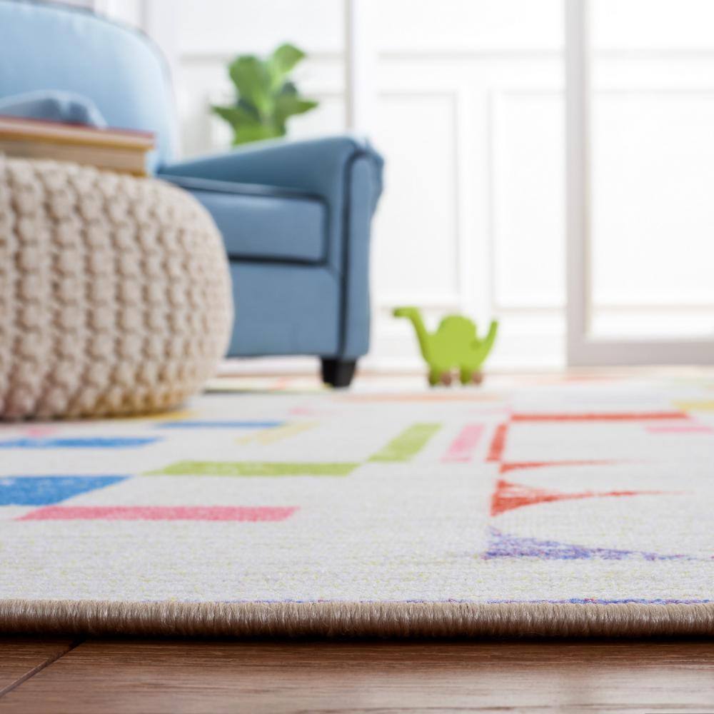 Ivory Multicolor Geometric Kids Playhouse Area Rug 5' x 7'