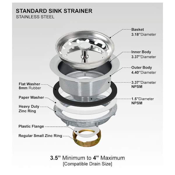 EXAKEY Black Sink Drain 3-1/2 Inch Kitchen Sink Drain Strainer Assembly Kit With Stainless Steel - View #3
