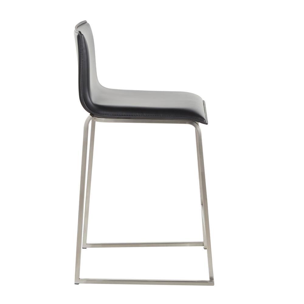 Mara 26" Black Faux Leather and Stainless Steel Counter Stools - Set of 2