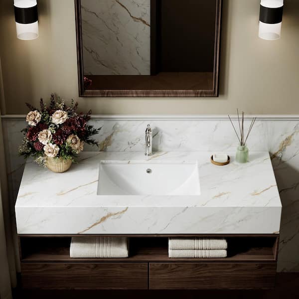 23.6 in. x 15.7 in. W Rectangle Undermount Bathroom Sink in White Porcelain Ceramic with Overflow