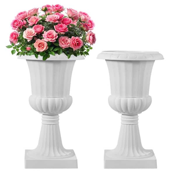 15.74 in. W x 26.4 In. H, White, Plastic Urn Planters, Outdoor Flower Pots with Patio Use, for Stage Decoration Set