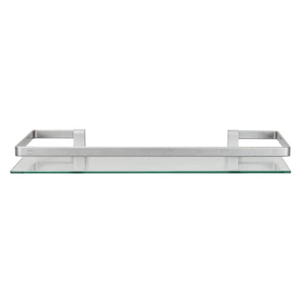 Glass Bathroom Shelf, Tempered Glass Floating Bathroom Shelf with Towel Bar Rectangular Wall Mounted Rustproof Sand Sprayed Aluminum Silver. Latitude