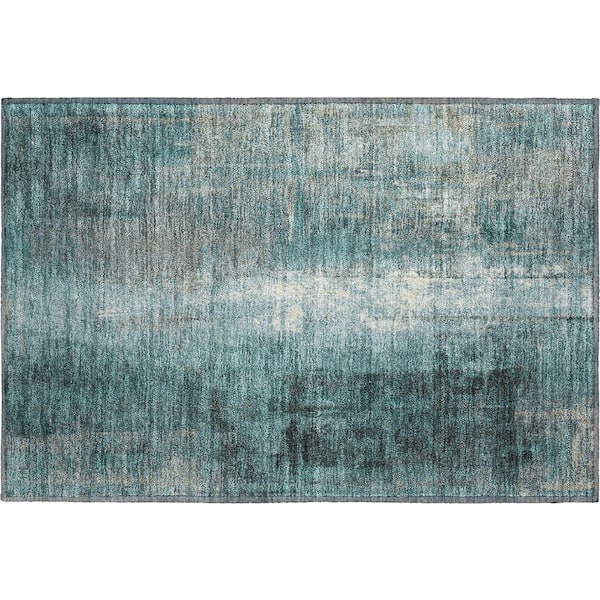 Mayfield Premium Machine Washable Abstract AMF1980 Teal 2 ft. x 3 ft. Accent Rug