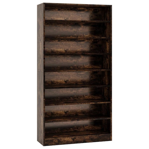Lauren 8-Tier Large Wood Shoe Storage Cabinet with Adjustable Shelves Tall Shoe Cabinet for 32-Pairs Shoes, Rustic Brown