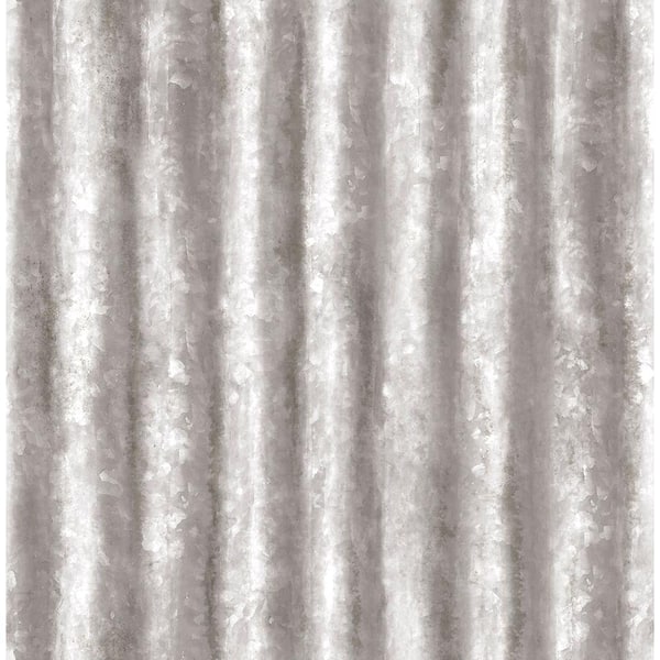 Brewster Kirkland Silver Corrugated Metal Paper Strippable Roll Wallpaper (Covers 56.4 sq. ft.)