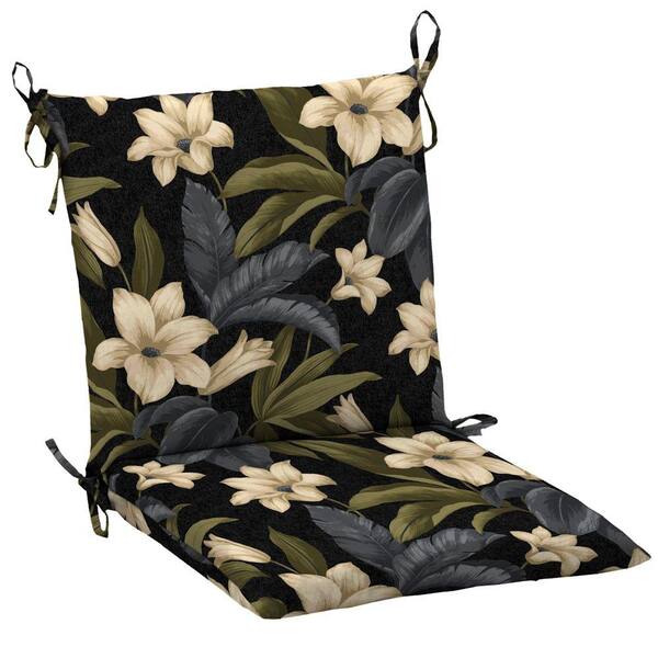 Hampton Bay Black Tropical Blossom Outdoor Dining Chair Cushion