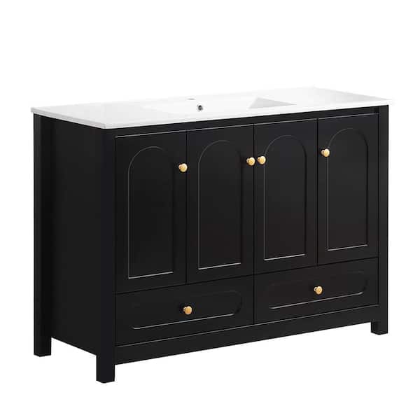 48 in. Black Bathroom Vanity w/ Ceramic Sink Combo, MDF Wood Abundant Storage Cabinet-4 Soft Close Doors and 2 Drawers
