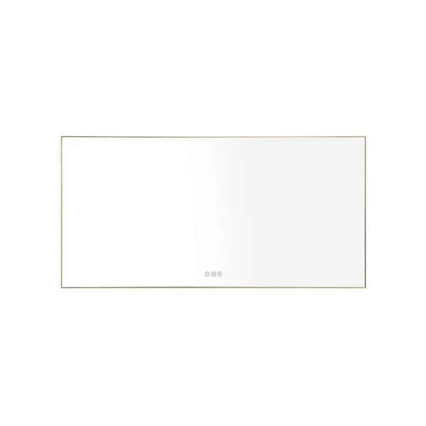 Interbath 72 in. W x 36 in. H Oversized Rectangular Aluminium Framed LED Light Wall Mounted Bathroom Vanity Mirror in Gold