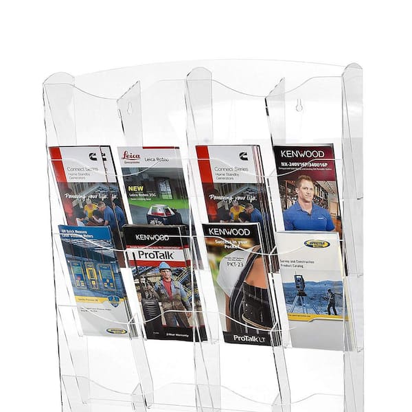 Adiroffice 51 In X 20 In Clear Acrylic Wall Mounted Hanging Brochure Magazine Rack With Adjustable Pockets 640 5120 Clr The Home Depot