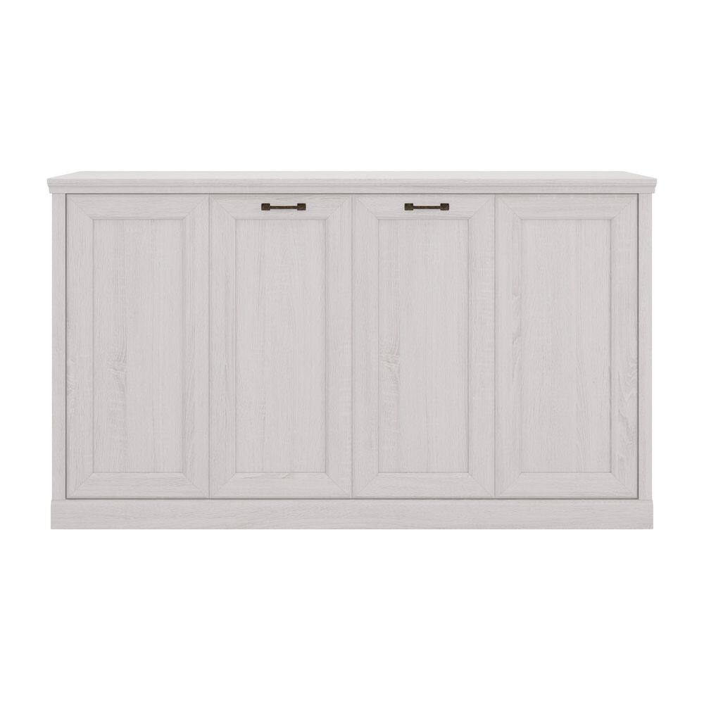 Rustic White Wood Frame Twin Size Murphy Bed, Hideaway Wall Bed, Folding into Cabinet, Space Saving Furniture - thumbnail 4