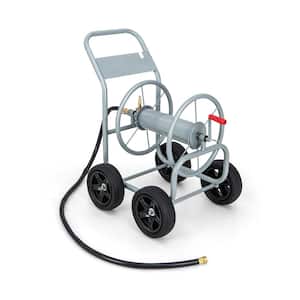 330 ft. Large Capacity Hose Reel Garden Heavy-Duty Frame Water Hose Reel Cart with 4 Wheels and Non-Slip Grip, Silver