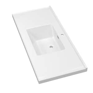 48 in. W x 22 in. D Solid Surface Resin White Vanity Top Rectangular Single Sink Bathroom Vanity Top in Glossy White