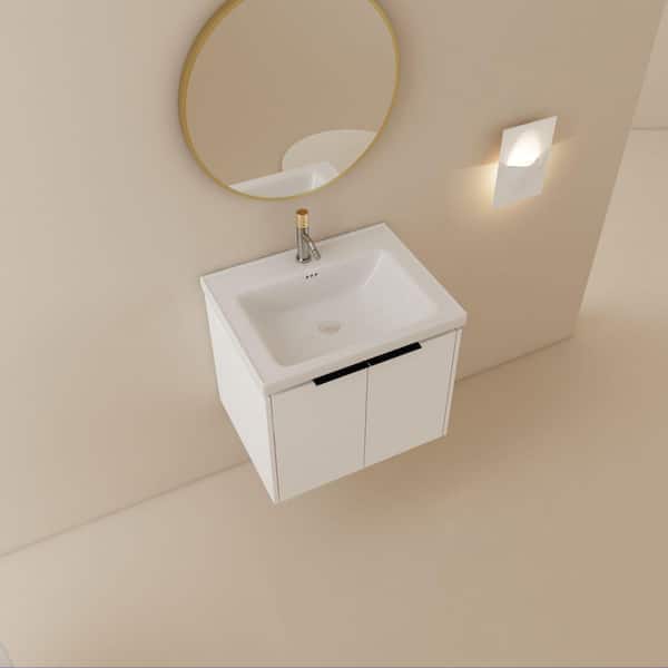 Xspracer Victoria 24 in. W x 19 in. D x 21 in. H Floating Modern Design Single Sink Bath Vanity with Top and Cabinet in White