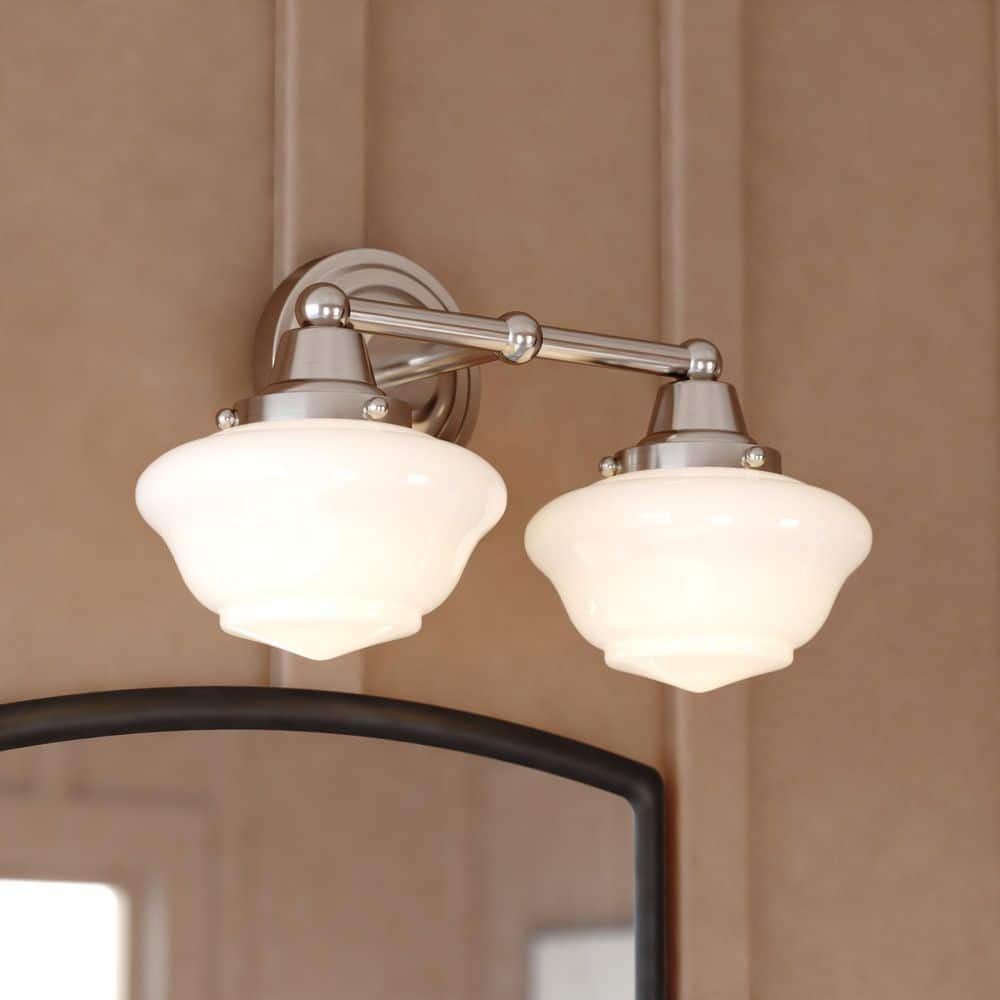 Eastgate 15 in. 2-Light Satin Nickel Vanity Light with White Frosted Opal Schoolhouse Globe Glass price history on PriceWatchPro