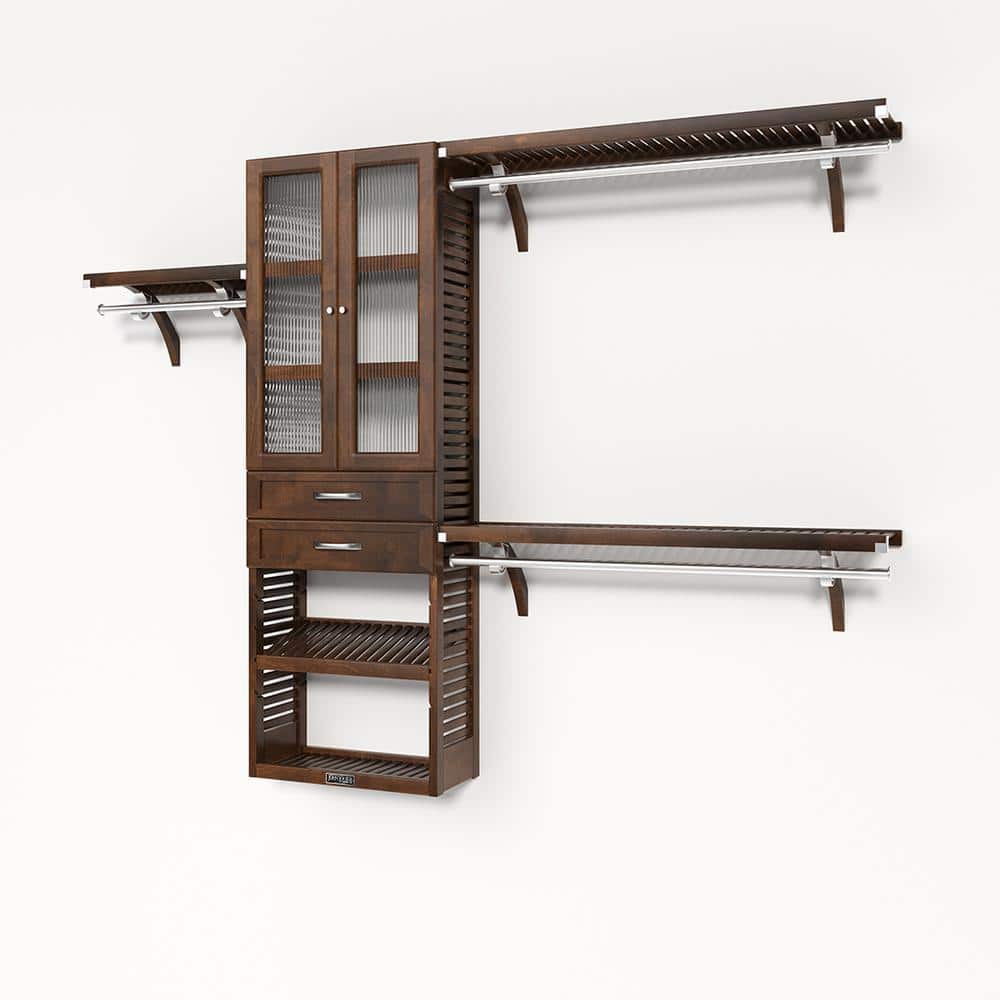 72 in. W - 120 in. W Chestnut Reach in with 2 Shaker Style Drawers and Glass Door 12 in. Shelf Wood Closet System price history on PriceWatchPro