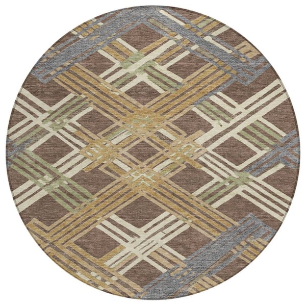 Chantille Machine Washable Indoor/Outdoor Abstract ACN2452 Chocolate 8 ft. x 8 ft. Round Rug