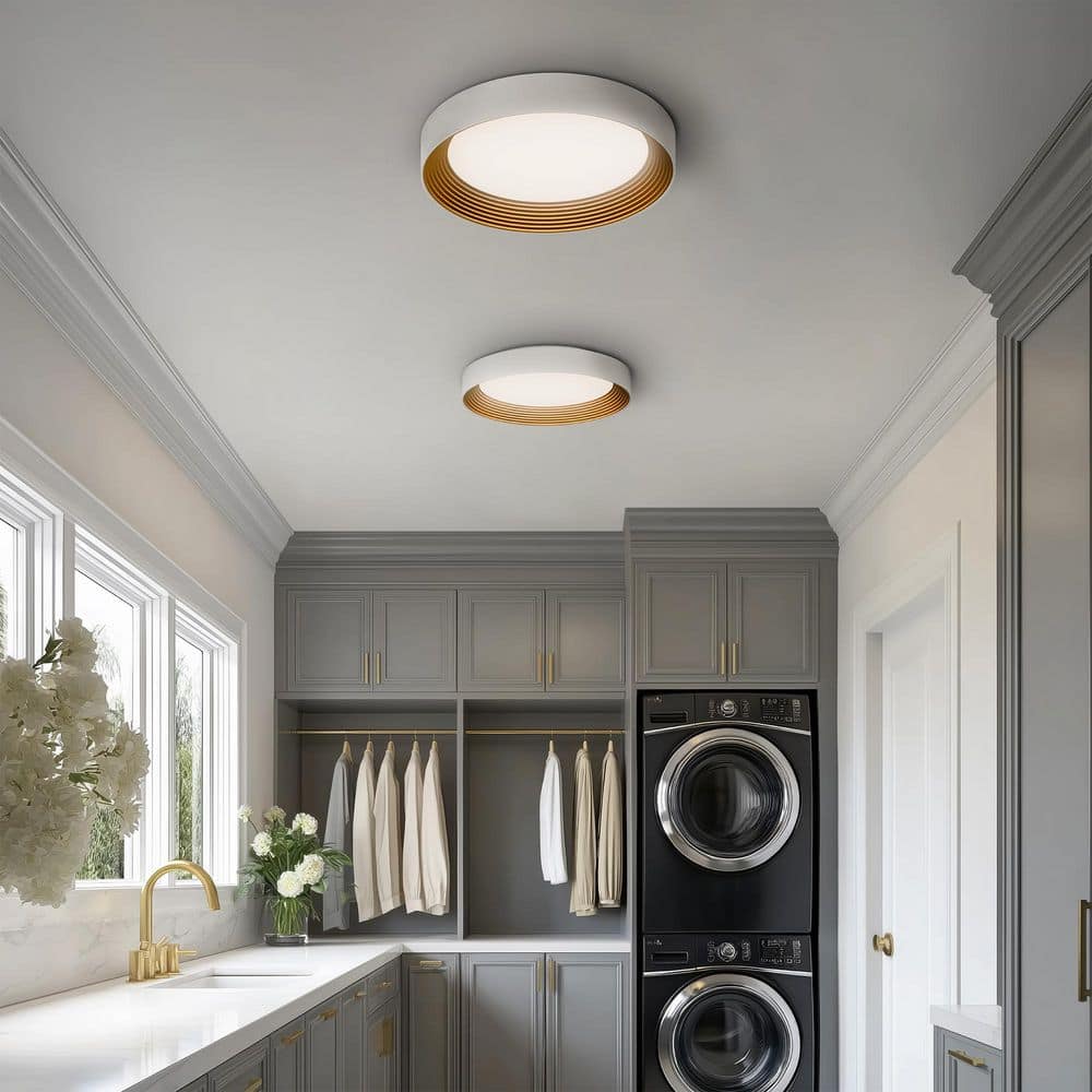 Gaston 18 in. Round Brushed White/Gold Integrated LED Flush Mount with Acrylic Diffuser 4CCT price history on PriceWatchPro