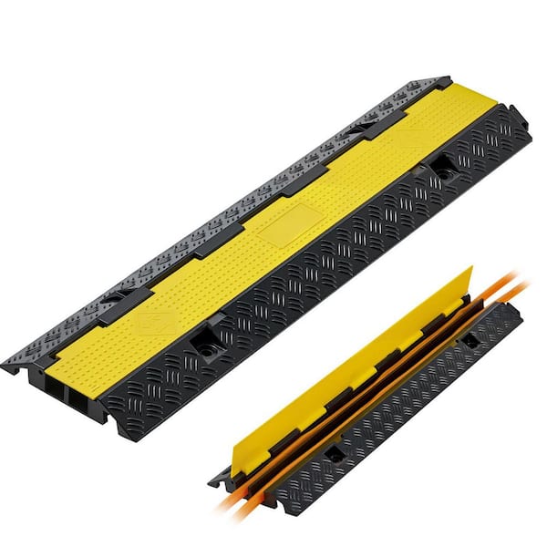 3.3 ft. 2-Channel Heavy-Duty Rubber Cable Protector Ramp with 22,000 lbs. per Axle Capacity Speed Bump