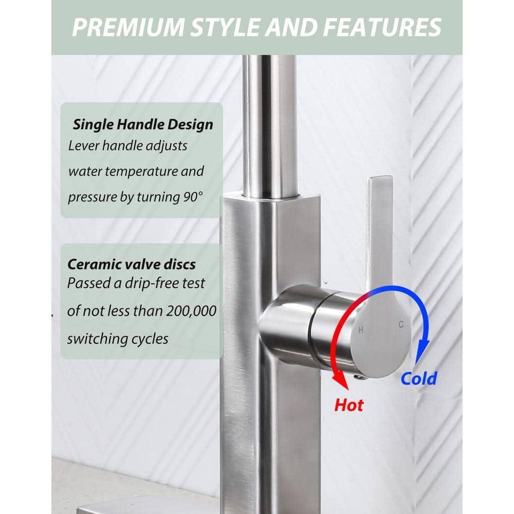 Brushed Nickel Stainless Steel Pull Down Kitchen Faucet with 3-Mode Sprayer