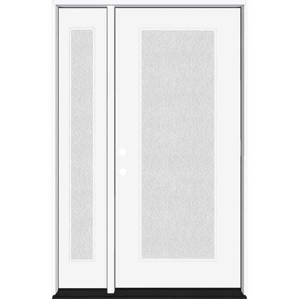 Steves & Sons Legacy 53 in. x 80 in. Full Lite Rain Glass RHIS Primed White Finish Fiberglass Prehung Front Door with 14 in. SL