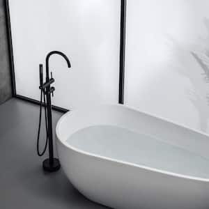 2-Handle Floor Mount Freestanding Tub Faucet Bathtub Filler with Hand Shower in Matte Black