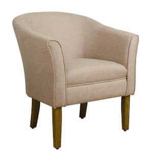 Cream and Brown Fabric Accent Chair with Barrel Style Backrest